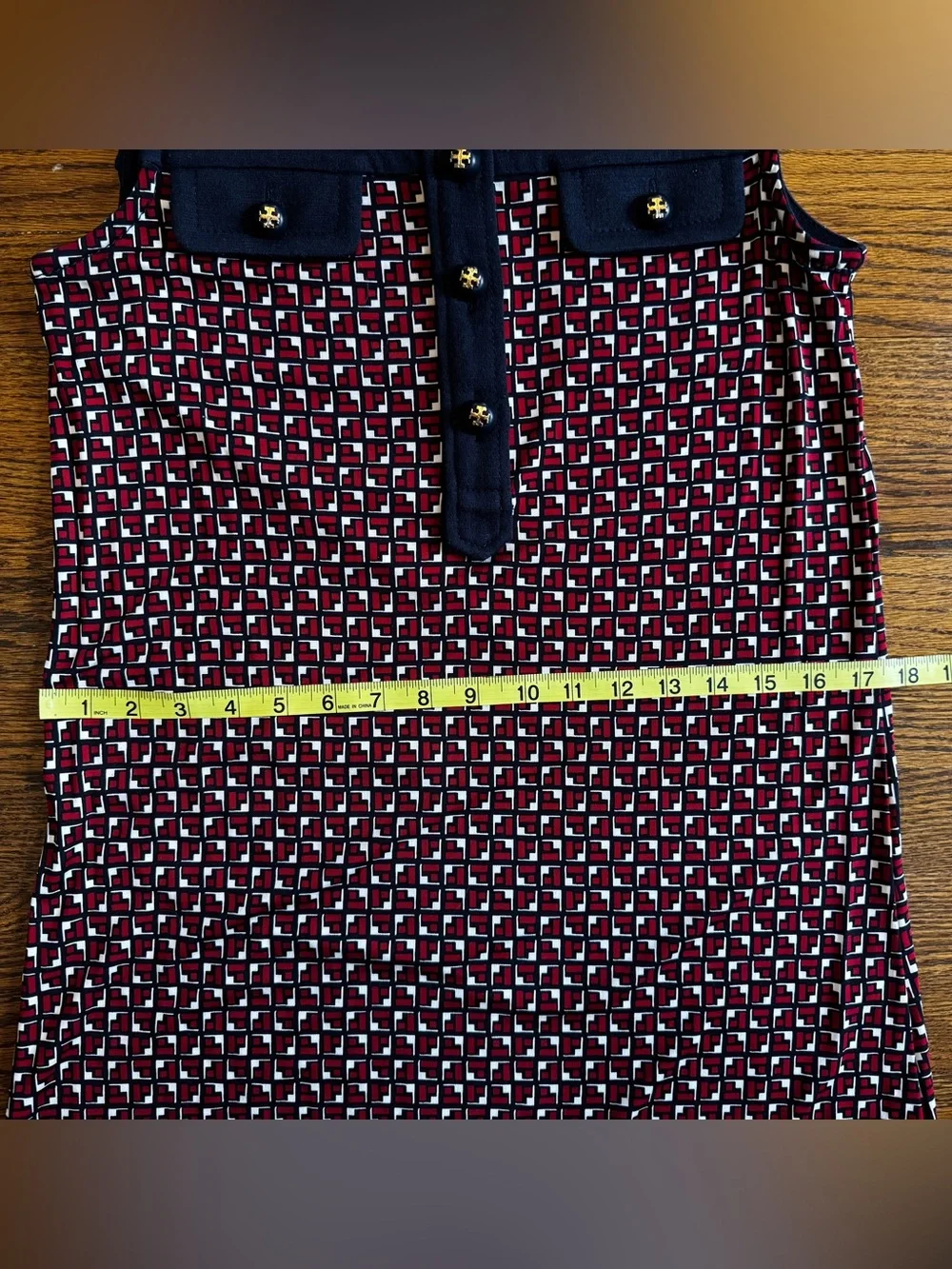 Tory Burch Knit Shift Dress M Sleeveless Geometric Navy Red White Pockets size M